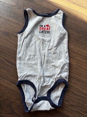 Carter's Gray One-Piece Bodysuit with Navy Trim and Red Accent